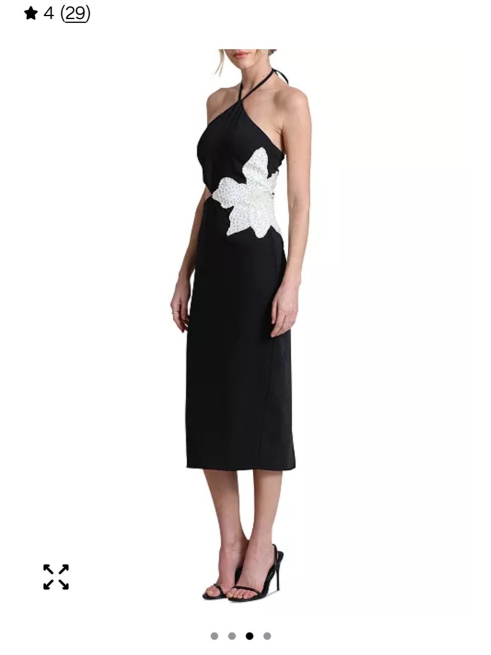 Avec Les Filles Black Halter Midi Dress with White Floral Applique